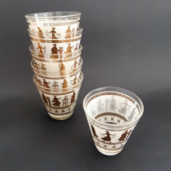 VTG Mid Century Set of 6 Lowball Whisky Glasses Tapered Aldon Goddess Starburst - Picture 1 of 15